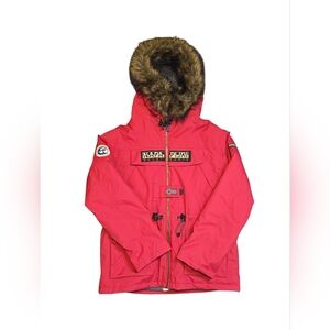 Napapijri Geographic Skidoo Winter Parka Jacket L (14) Faux Fur Hood Taped Seams